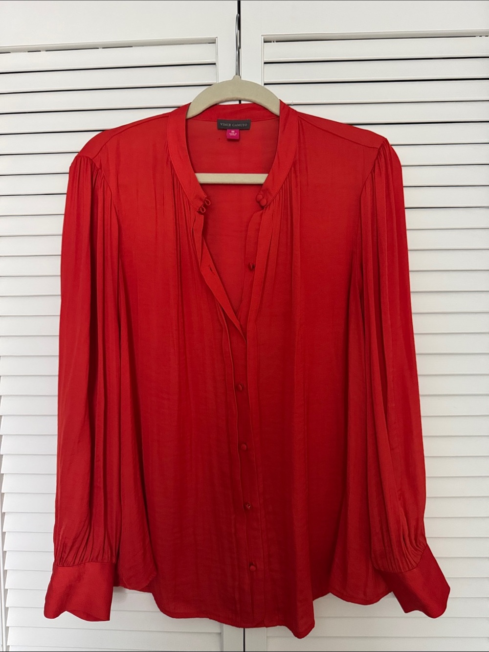 Vince Camuto Red Pleated Button-Front Blouse